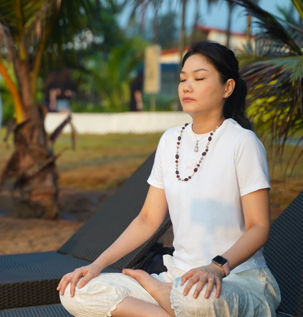 A girl in extreme meditation pose